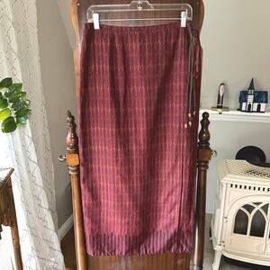 Vintage Ralph Lauren size 10 wrap skirt burgundy red southwestern silk linen
